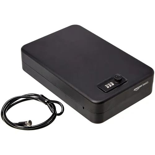 Amazon Basics Tragbarer Tresor mit Zahlenschloss für Dokumente und Schmuck, Größe XXL, Schwarz