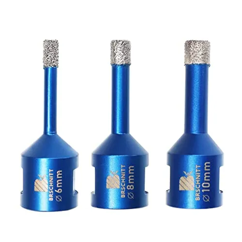 BRSCHNITT Diamant Fliesenbohrer 6 8 10mm – 3 Stück M14 für Fliesen und Marmor - Präzise Diamantbohrer in 6, 8 und 10mm für müheloses Bohren in Fliesen, Marmor und Granit. Ideal für trockene und nasse Anwendungen, mit langlebiger Vakuumlöttechnologie für ein perfektes Finish.