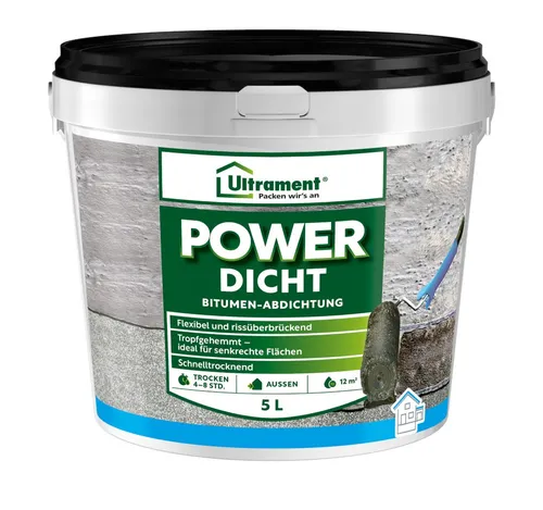 ULTRAMENT Power Dicht, Schwarz, 5 Ltr - Dichtmaterialien für vielseitige Anwendungen: Ideal für Wände, Terrassen und Flachdächer, bietet eine zuverlässige Bitumendichtung für langfristigen Schutz.