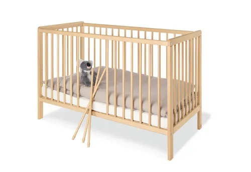 PINOLINO Kinderbett Hanna 120 x 60 cm - Massivholz mit 2 Schlupfsprossen - Stabiles, unbehandeltes Massivholzbett aus Buche mit 3-fach höhenverstellbarem Lattenrost und 2 Schlupfsprossen für mehr Freiheit im Babyzimmer.