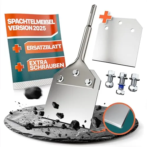 Der effektive Spachtelmeißel SDS Plus von Fairmo - Meißel inklusive Ersatzklinge und Schrauben - Fliesenkleber Entferner - Entfernen von Teppich, Farbe, Boden und PVC. (1)