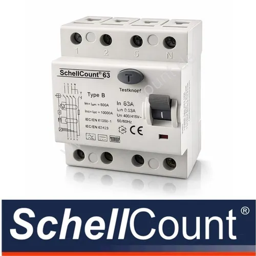 FI Fehlerstromschutzschalter RCCB 40A 4-pol. Typ B für Elektroautos - Fehlerstromschutz (RCD) mit Allstromsensitivität, ideal für die sichere Nutzung von Elektroauto-WALLBOXEN, 4-polig und 63A Nennstrom.
