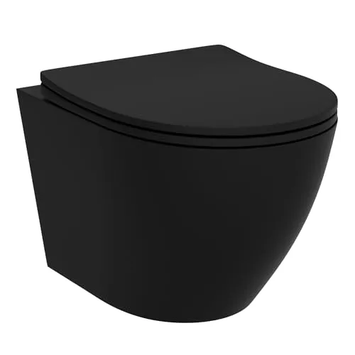 LAVITA Wand-WC Brava Black - Elegante Hänge Toilette mit Soft-Close Sitz - WC-Schüsseln mit modernem, spülrandlosem Design für einfache Reinigung und hygienische Nutzung. Der Soft-Close WC-Sitz sorgt für zusätzlichen Komfort.