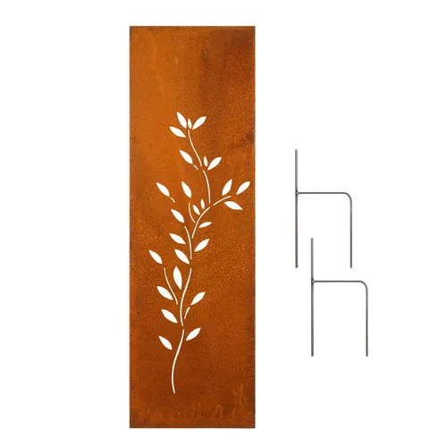 Edelrost Garten Sichtschutz Wand 160x50 cm mit Ranke - Langlebiger Sichtschutz aus Metall, ideal für den Garten. Mit einer Höhe von 160 cm und einer Breite von 50 cm bietet er Privatsphäre und stilvolle Akzente. Inklusive Bodenanker für einfache Montage.