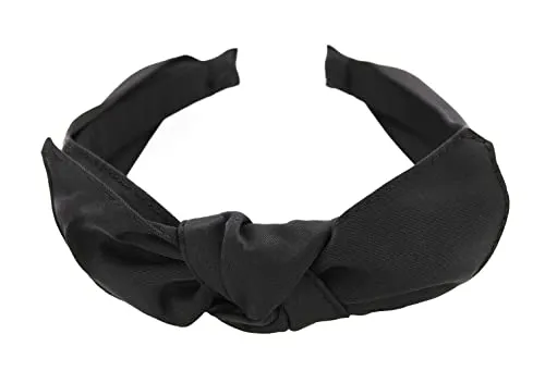 axy Haarreif mit Schleife 13 cm x 4,5 cm aus Glanz Stoff, Damen Haarband Vintage Hairband Stirnband Haarreifen HRS1B (Schwarz)