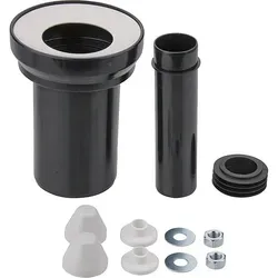 WC-Anschlussgarnitur mit Abflussrohr 110 mm mit weißen Kappen - Ablaufstutzen außen