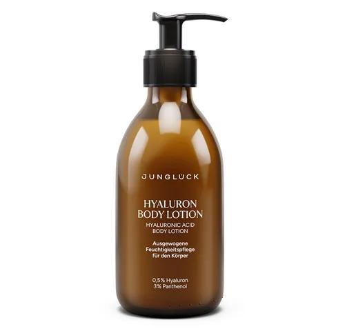 JUNGLÜCK Hyaluron Body Lotion - Körperpflege mit 0,5% Hyaluron und Bio-Babassuöl, spendet intensive Feuchtigkeit und stärkt die Hautbarriere für ein glattes Hautgefühl.