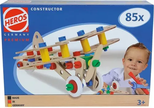 Eichhorn Constructor Doppeldecker, 85-teilig - Bauklötze & Bausteine – Kreatives Holzspielzeug-Set mit 4 Modellvarianten, fördert Motorik und Kreativität für Kinder ab 3 Jahren.