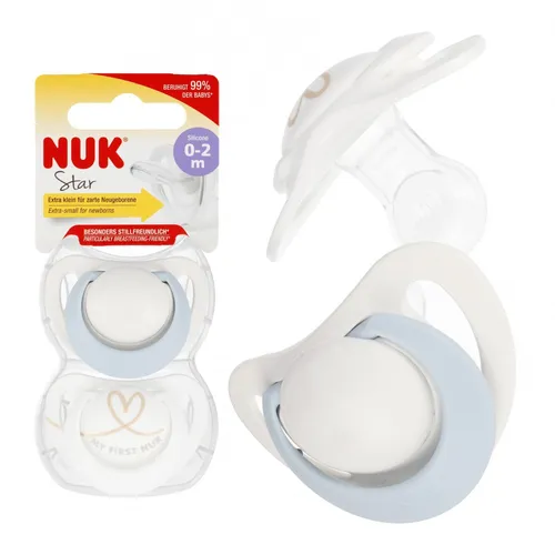 NUK Smoczek uspokajający silikonowy 0-2m Star niebieski 10175283 N 4008600401889
