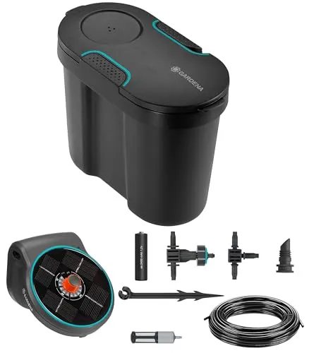 Gardena Solar-Bewässerung AquaBloom Set - für bis zu 20 Balkonpflanzen, energieeffizient und nachhaltig mit Wasserreservoir aus recyceltem Kunststoff