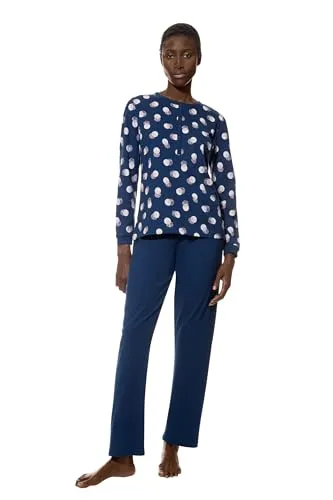 Mey Nachtwäsche Serie Scribbled Dots Damen Schlafanzüge Deep Marine XL (44) - Schlafanzüge für Damen mit legerem Schnitt für maximale Bewegungsfreiheit und einem modischen gepunkteten Shirt für entspannte Nächte.