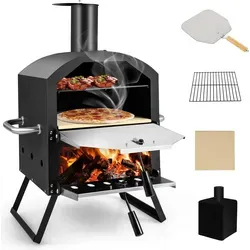 COSTWAY Outdoor Pizzaofen - Grill & Outdoor Kochen mit großer Kochfläche von 1860 cm², ideal für 2 Pizzen gleichzeitig. Vielseitig für Partys, Picknicks und Camping. Komplettes Zubehör inklusive wasserdichter Abdeckung.