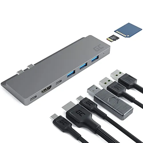 GC Connect60 HUB USB-C 8im1 Adapter Dockingstation (Thunderbolt 3 (4K 60Hz), USB-C, 3xUSB 3.0, HDMI, microSD, SD) Power Delivery 100W für MacBook Pro 13"/15"(2016/2017/2018/2019/2020), Air (2019/2020)