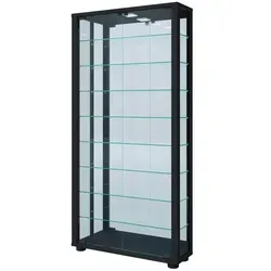 VCM Glasvitrine Vitrosa Maxi mit Spiegel - Hängende Vitrine mit 8 höhenverstellbaren Fachböden, ideal zum Präsentieren von Schmuckstücken und schützt vor Staub. Maße: 59 x 115 x 18 cm, elegante schwarze Holzstruktur.