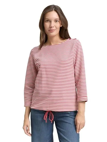 Langarmshirt TOM TAILOR Damen, Gr. S, gestreift in Pink und Weiß - Stylisches Damen-Langarmshirt von TOM TAILOR im lockeren Schnitt. Der angenehme Single Jersey sorgt für hohen Tragekomfort. Ideal für vielseitige Outfits, taillenbedeckend und mit dekorativen Knöpfen an der Schulter.