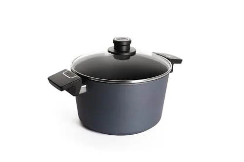 Woll Diamond Lite Topf mit Glasdeckel - Ø 24 cm, Induktiv - Kochtopf aus Aluminiumguss mit herausragender Antihaftversiegelung für fettfreies Kochen. Geeignet für alle Herdarten, backofenfest bis 250 Grad und energiesparend durch gleichmäßige Hitzeübertragung.