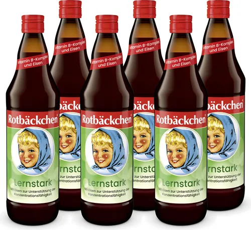 Rotbäckchen Lernstark 6er Pack (6 x 700 ml) - Nahrungsergänzungsmittel mit Eisen zur Unterstützung der kognitiven Funktion, reich an Vitaminen zur Verringerung von Müdigkeit, laktose- und glutenfrei, ideal für Veganer und Vegetarier.