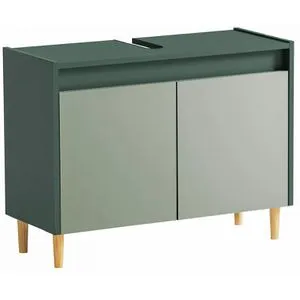Schildmeyer Waschbeckenunterschrank Lovis 157033, grün, stehend – Modern und praktisch - Waschbeckenunterschrank aus feuchtigkeitsbeständigem MDF mit großem Stauraum hinter grifflosen Türen. Perfekt für Badzubehör, in stilvollem Pistazien- und Waldgrün. Made in Germany!