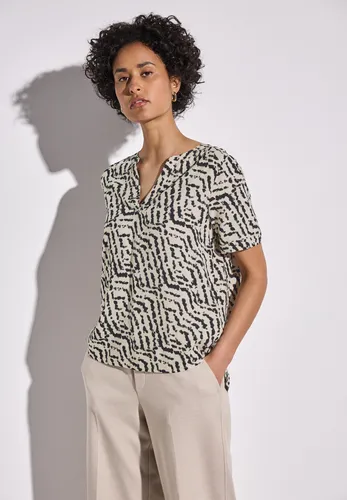 Stylische Kurzarmbluse mit grafischem Muster, Gr. 36, moonstone sand - Kurze Bluse von STREET ONE, taillierter Schnitt und pflegeleichte Webstoff-Qualität. Ideal für modische Kombinationen.