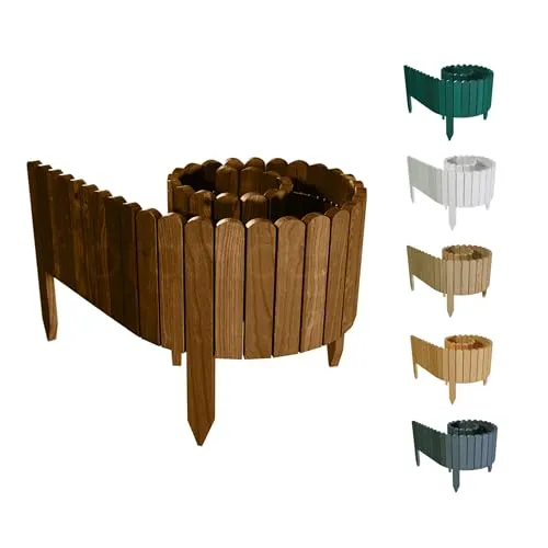 Floranica Rasenkante Höhe 40 cm Braun 200 cm Lang Gartenzaun Flexibler Holzzaun Gartendeko Gartenpalisade für Beeteinfassung, Mähkante Rollborder, Steckzaun Blumenbeet Umzäunung für Garten