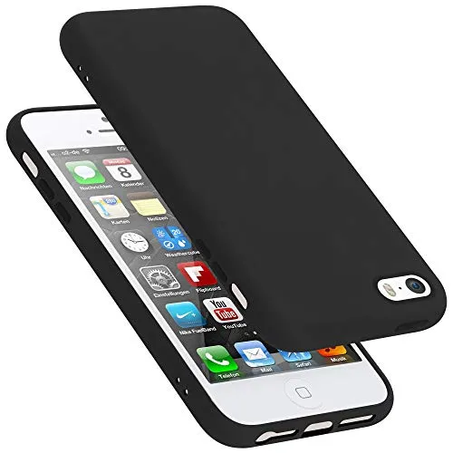 Cadorabo Hülle kompatibel mit Apple iPhone 5 / 5S / SE 2016 Hülle Silikon Handyhülle für iPhone 5 / 5S / SE 2016 Case aus flüssigem Silikon- Kratzfeste dünne TPU Schutzhülle - Liquid SCHWARZ