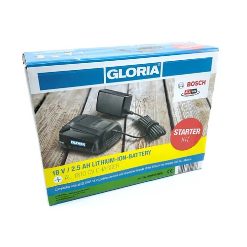 GLORIA Akku Starter-Kit | Bosch PBA 18V 2.5 Ah - Akkus & Aufladegeräte: Leistungsstarker 18V Akku für GLORIA Gartengeräte, blitzschnelles Laden in 154 Minuten, vielseitig einsetzbar und kompatibel mit POWER FOR ALL Geräten.