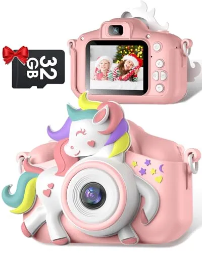 Gofunly Kinderkamera 1080P - Digitalkamera für Kinder mit 32GB Karte, 20MP Doppelobjektiv und 2,0-Zoll-Bildschirm. Perfekt für kreative Fotografie und Spaß mit Selfies!