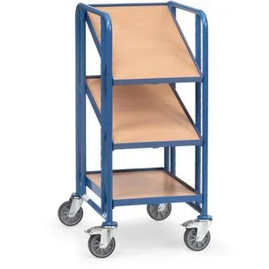 Fetra Eurokastenwagen 2381 - 3 Etagen mit Holzböden - Eurokastenwagen mit 3 Etagen, ideal für 3 Eurokästen (600 x 400 mm). Tragkraft bis 250 kg, neigbare Böden und langlebige Stahlkonstruktion machen ihn zum perfekten Helfer im Lager.