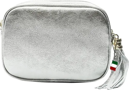 FLORENCE Umhängetasche - Echtleder Tasche in Silber Metallic - Umhängetasche aus feinem Kalbsleder, stilvolles Design für Damen, ideal für jeden Anlass und Made in Italy.