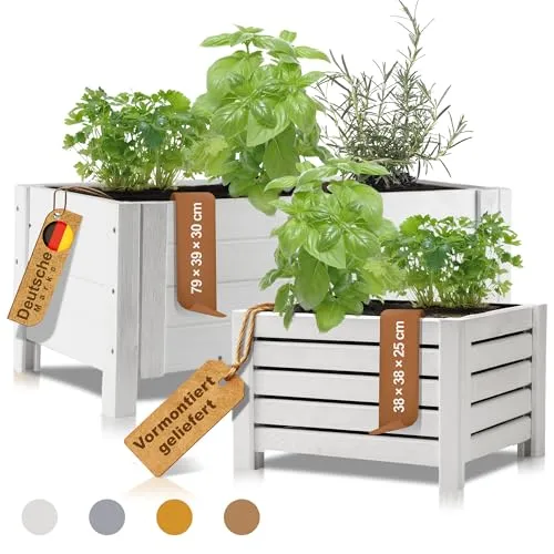 BooGardi Blumenkasten aus Holz - Weiß 79x39x30cm - Attraktiver Blumenkasten aus Holz für Balkon, Terrasse oder Garten, fertig montiert und in 4 Farben erhältlich. Ideal für Blumen und Kräuter, einfach aufstellen und bepflanzen.