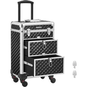 SONGMICS Kosmetikkoffer Trolley JHZB3508BK - Reisetaschen - Praktischer Schminkkoffer mit 4 abnehmbaren Universalrollen und 3 ausziehbaren Fächern für optimale Organisation und Mobilität.