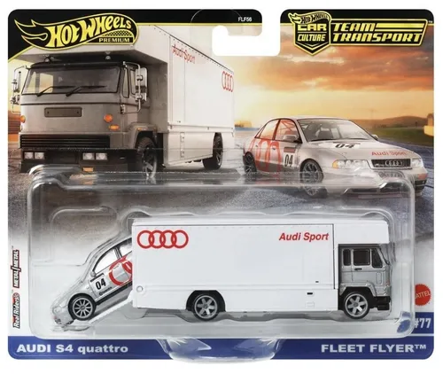 1:64 Hot Wheels Premium 2025 Team Transport JBM30 Audi S4 Quattro + Fleet Flyer - Autos, LKW & Busse – Detailgetreues Modell im Maßstab 1:64, ideal für Sammler und Audi-Fans.