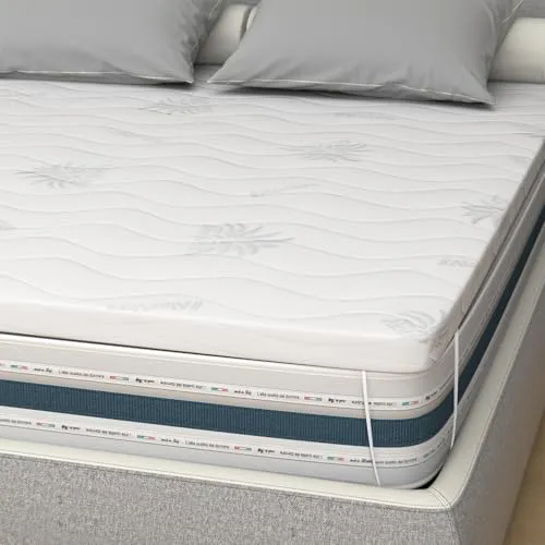 Topper 180x200 cm Memory Schaum - 10 cm hoch mit Aloe Vera Bezug - Matratzenauflage für verbesserten Schlafkomfort, atmungsaktiv, hypoallergen und milbenresistent. Der abnehmbare Aloe Vera Bezug sorgt für ein regenerierendes Schlaferlebnis.