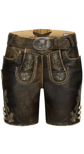 Nübler Lederhose Hotpants Zelda - Premium Nappa Leder - Hochwertige Trachtenlederhose aus geschmeidigem Nappa Leder mit feinen Plattstickereien und klassischem Schnitt. Ideal für den Trachten-Alltag mit hohem Tragekomfort und funktionalen Details.