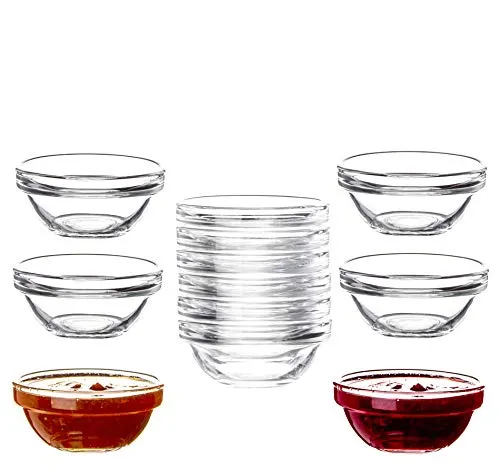 BigDean 12x Dipschalen Ø 6 cm aus gehärtetem Glas 30ml - Für Dip, Marmelade, Konfitüre - Stapelbar - Für Spülmaschine & Mikrowelle - Mini Soßen-Schalen für Tapas, Ketchup & Buffet