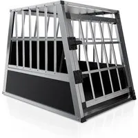 Juskys Alu Hundetransportbox L - 91x65x69 cm, robuste und pflegeleichte Auto Hundebox mit verschließbarer Gittertür für sicheren Transport