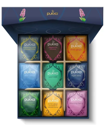 Pukka - Bio Tee Geschenkset "Selection Box" mit 9 Tee Varianten - Tees: 45 Teebeutel mit 9 verschiedenen Bio Tee-Mischungen, perfekt für Teeliebhaber und als Geschenk geeignet.