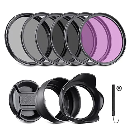 NEEWER 67mm ND Filter Kit und Objektivzubehör, ND2 ND4 ND8 UV FLD CPL(Circular Polarizing) Filter Set mit Objektivdeckel/Tulpenförmige Gegenlichtblende