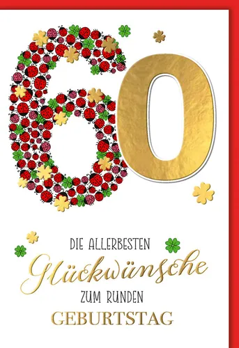 60. Geburtstag - Karte mit Umschlag - Marienkäfer - plastikfrei - unverpackt
