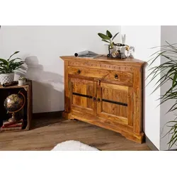 Massivmoebel24 Eckkommode OXFORD aus Akazie - Schubladenkommode aus honig lackierter Akazie, ideal für platzsparende Lösungen und mit elegantem Design für jeden Raum.