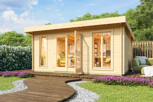 Gartenhaus DORSET 3 - Holzhaus für Home Office - Geräumiges Gartenhaus mit 24,51 m², ideal als Home Office. Aus naturbelassenem Holz, mit abschließbarer Doppeltür und einfacher Montage.