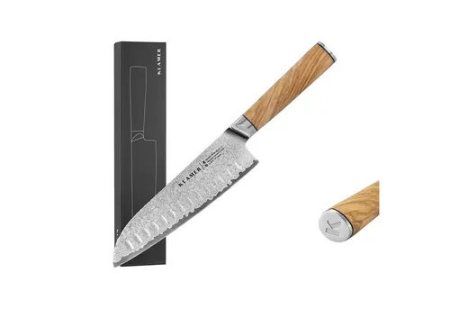 KLAMER Premium Santoku Messer 18 cm aus echtem japanischen Damaststahl - Chinesische Kochmesser, 67-Lagen Damaststahl für herausragende Schärfe und Langlebigkeit, ideal für präzises und sicheres Kochen.