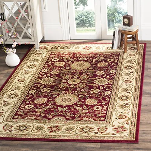 Safavieh Traditionell Teppich für Wohnzimmer, Esszimmer, Schlafzimmer - Lyndhurst Collection, Kurzer Flor, Rot und Elfenbein, 200 x 300 cm