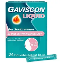 GAVISCON Liquid Suspension bei Sodbrennen in der Schwangerschaft - Arzneimittel zur schnellen Linderung von Sodbrennen und Reflux, wirkt bis zu 4 Stunden lang mit pflanzlichem Alginat aus Braunalgen, ideal für Schwangere.
