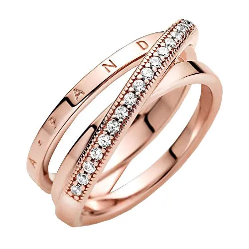 PANDORA Ring "durchkreuzendes Dreifachband" rosévergoldet - Ringe für Damen, eleganter Pavé-Ring mit 14 Karat rosévergoldeter Metalllegierung und funkelnden Cubic Zirkonia für glamouröse Akzente.