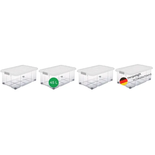 Novaliv 4x Große Aufbewahrungsboxen mit Deckel - 45L - Praktische Rollboxen aus robustem Kunststoff für vielseitige Lagerung im Haus, Keller oder Garage. Stapelbar, nestbar und mit Clipverschluss für sicheren Halt. Ideal für Ordnung und Platzersparnis.