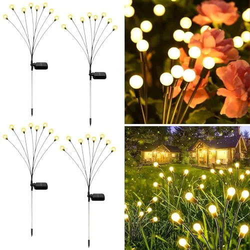 Solarleuchten für Außen Garten - 4 Stück Glühwürmchen mit 8 LED - Wegeleuchten mit IP65 Wasserdichtigkeit, die wie tanzende Glühwürmchen wirken und eine romantische Atmosphäre schaffen. Ideal für Garten, Terrasse und besondere Anlässe.
