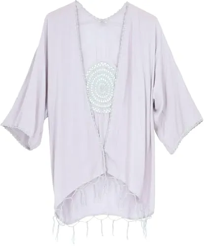 GURU SHOP Leichte Offene Sommerbluse, Bestickte Hemdbluse, Ibiza Blusentop, Damen, Grau, Baumwolle, Size:40, Blusen & Tunikas Alternative Bekleidung