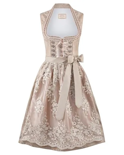 Stockerpoint Damen Gabrielle Midi Dirndl, Creme, 36 - Freizeitkleider für Damen, mit eleganter Spitzenschürze für einen festlichen Look