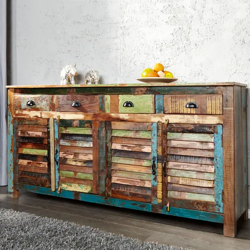 invicta INTERIOR Sideboard Jakarta 160cm - Einzigartig und bunt aus recyceltem Massivholz - Kommode aus recyceltem Massivholz mit bunten, handgefertigten Planken. Jedes Stück ist ein Unikat und bietet viel Stauraum für Deine Wohn-Utensilien.